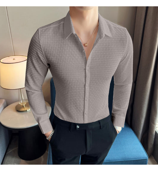 Grey Check Textured Regular Fit Shirt