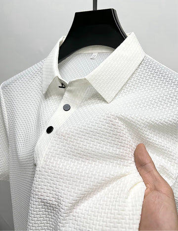 Textured Flex Polo – Stone Grid Edition
