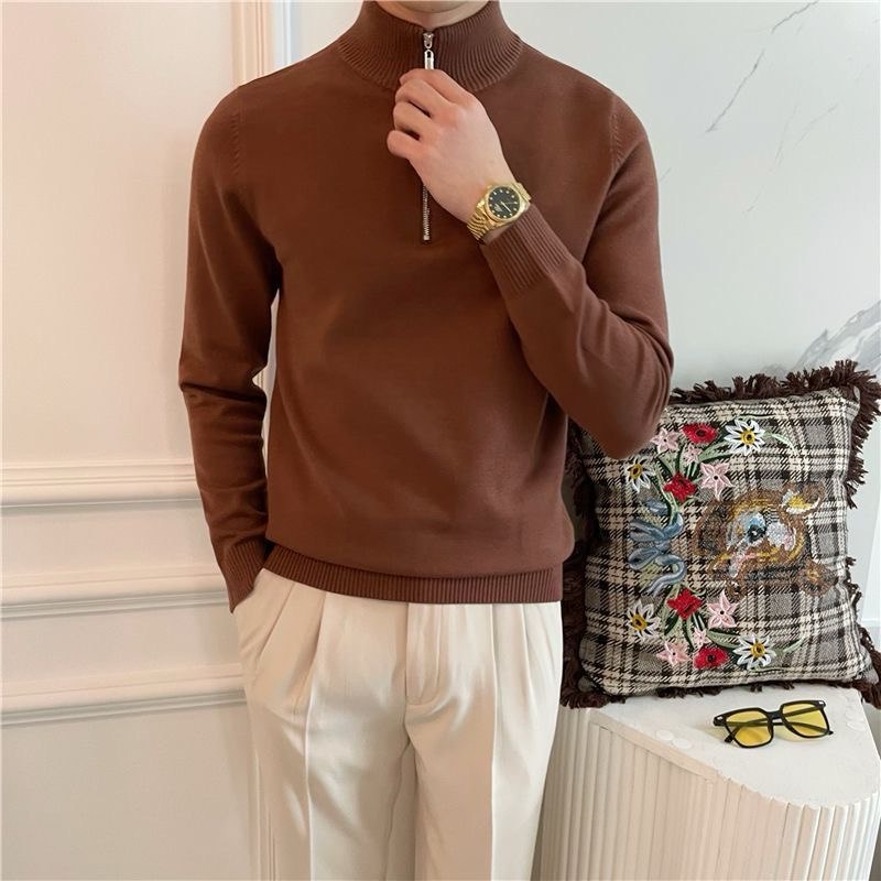 Mocha Zip-Neck Premium Knit