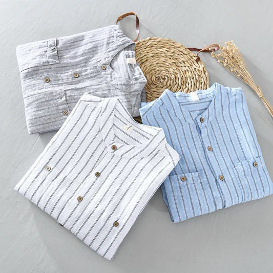 White Stripe Double pocket Cotton FullSleeve Shirt