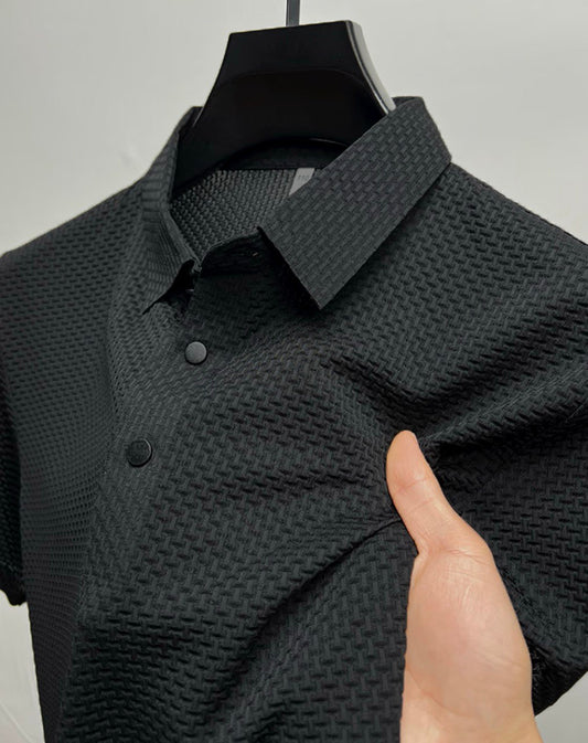 Textured Flex Polo – Stone Grid Edition