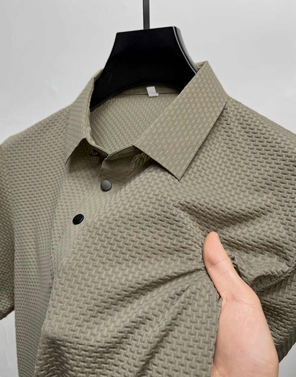 Textured Flex Polo – Stone Grid Edition